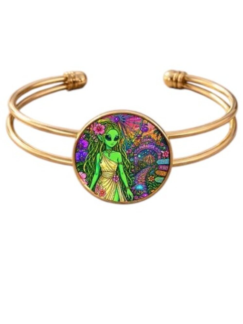 Cosmic Paradise Garden | Alien Goddess Fantasy Art Eva Open Bracelet Preorder